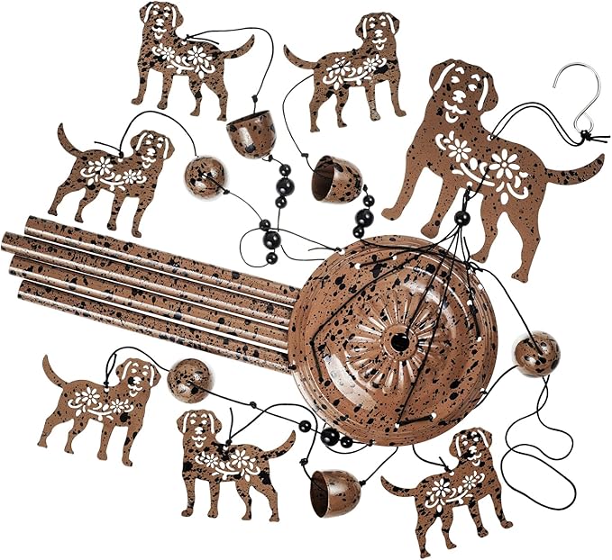 37" Dog Wind Chimes Outdoor Indoor Decor - with 4 Tubes 6 Bells 7 Dogs Wind Chime, Mobile Romantic Dog Wind Catcher, Dogs Windchimes for Home, Mom Gifts, Balcony, Tree, Festival, Garden Decoration