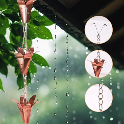 Topadorn Rain Chain Pure Copper Lily Rain Chains Decorative Rain Chain Bell Decor, 8-1/2 Length