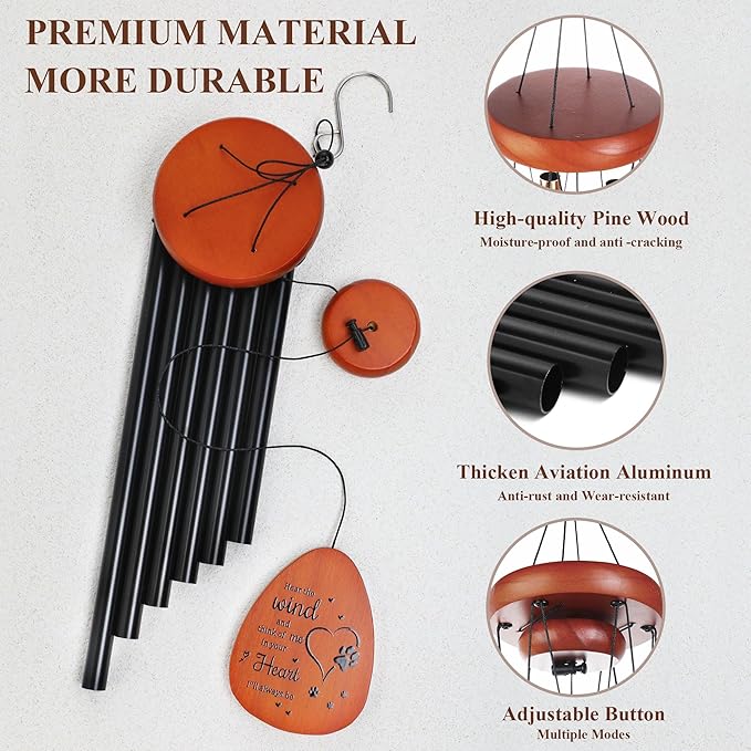YU FENG 26'' Metal Dog Memorial Wind Chimes for Outside Loss of Dog Loved Pet with Gift Box & Cards - Pet Themed Remembrance Wind Chimes Ornament for Christmas Tree