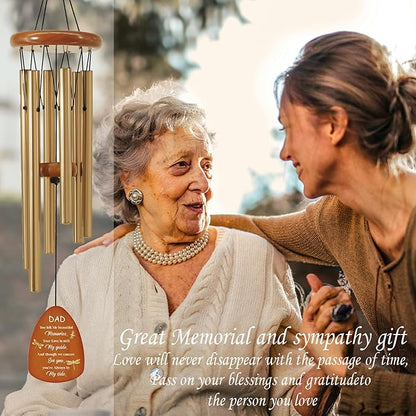 Dad Memorial Sympathy Wind Chimes for Outside, Dragonfly Wind Chimes for Loss of Father for Bereavement/Condolence/Funerary Gift Idea,32inch Wooden,Brown