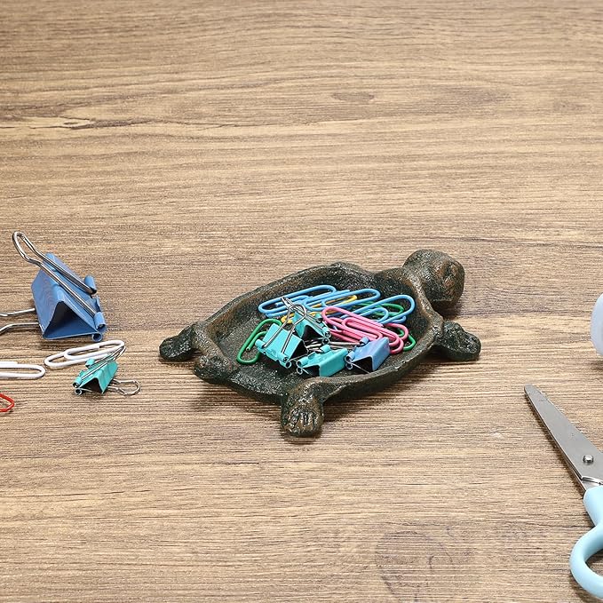JUXYES Turtle Cast Iron Key Hider Outside Spare Door Key Box Outdoor Small Garden Statues Ornament, Turtle Indoor Decoration Jewelry Trinkets Box for Key, Ear Studs, Ring, Paper Clip