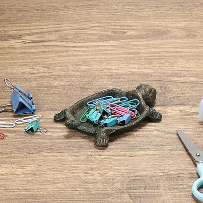 JUXYES Turtle Cast Iron Key Hider Outside Spare Door Key Box Outdoor Small Garden Statues Ornament, Turtle Indoor Decoration Jewelry Trinkets Box for Key, Ear Studs, Ring, Paper Clip