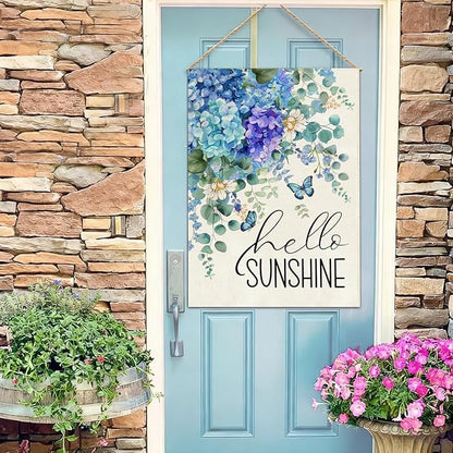 Baccessor Spring Garden Flag 12.5 x 18 Inch, Blue Purple Hydrangea Double Sided Burlap Welcome Small Yard Flag Seasonal Holiday Lawn Proch Outdoor Outside Decor