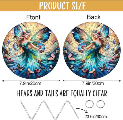 Butterfly Girl Fairy Suncatcher Acrylic Flower Fairy Window Hanging Stained Sun Catchers Indoor Window Decor with Chain Home Garden Decoration 7.8 inch YKA188 (C)