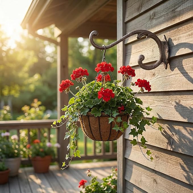 Z metnal Cast Iron Plant Hanger - 9 inch Rustic Wall Mounted Hanging Basket Holder for Outdoor Garden, Patio, Porch Decor - Heavy Duty Metal Hook Bracket, Double Hook