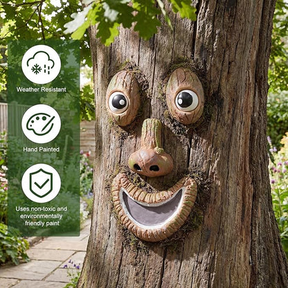 Hollowfly Tree Face Decor Outdoor Tree Faces Trees Yard Art Statues Garden Cute Funny Creative Decoration for Indoors Outdoor Garden Decoration(Smiling Style)