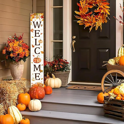 Thanksgiving Porch Sign, Fall Pumpkin Welcome Sign for Front Door, Autumn Truck Decor Yard Sign Thanksgiving Fall Standing Wood Signs Door Signs Indoor Outdoor Vertical Signs for Patio