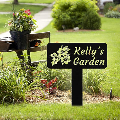 Personalized Metal Garden Signs with Stake, Custom Garden Name Signs for Outside Waterproof, Customized Name Sign Yard Lawn Gardens Decor Gardening Gifts for Moms Grandmas Gardeners