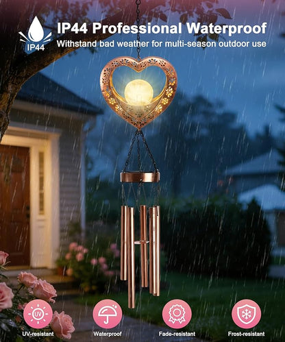 Nacome Solar Heart Wind Chimes for Outside: Weatherproof Metal Outdoor Decor Easy Hanging for Garden Patio Tree Window - Melodious Mother's Day Birthday Gifts for Mom Women Mom Grandma Her Wife