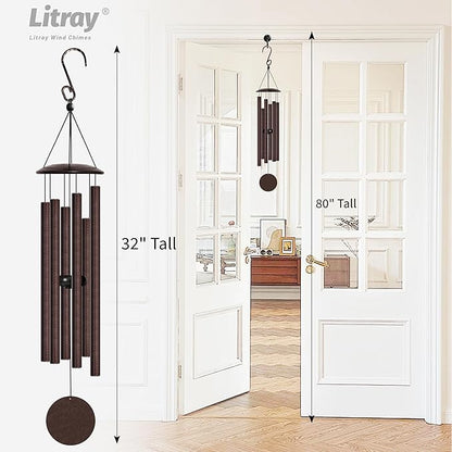 Wind Chimes for Outside with Classic Sound, Coolest Aluminium Metal Windchimes Outdoors with Pine Wood Striker, Unique Gift for Mom, Garden Decoration(32" Brown)