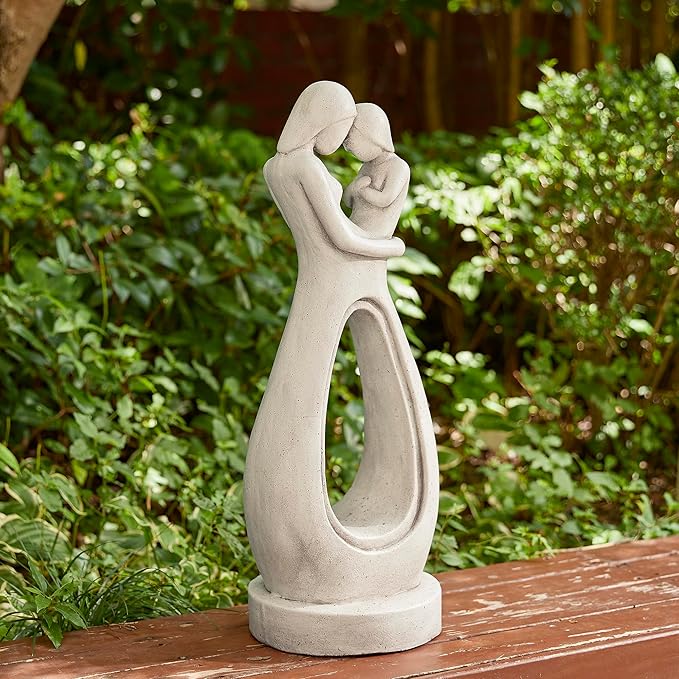 Glitzhome Modern Abstract Sculpture Hugging Mommy and Baby Garden Statue Indoor and Outdoor Decoration, 24.75" H