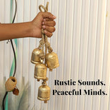 4 Small Rustic Vintage Cow Bells on Rope – Lucky Cow Bells Cluster, Handmade Metal Wall Hanging Décor for Home, Garden, Patio – Boho Farmhouse Bells on Rope Décor (Set of 4) (3 inch)
