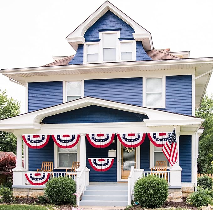 4 PCS 4th of July Decorations, 1.5 x 3 FT USA Pleated Fan Flags, Patriotic Bunting Decor American Flag Banner Fourth of July US Half Fan Flags Independence Day 250th Anniversary Outdoor Home Decor