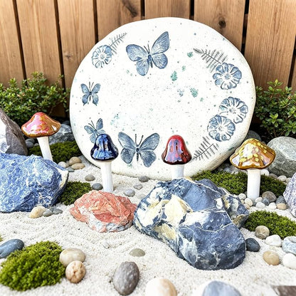 10 Pack Ceramic Garden Mushrooms, Garden Decor,Lawn Ornament Decor Mushrooms for Fairy Garden, Patio, Indoor Plant Pots, 4.7" Tall Pottery Mushroom Statues