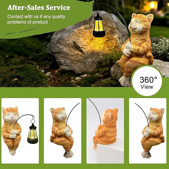 Teaeeno Cat Outdoor Statues for Garden Outside Decor with Solar Lantern Clearance for Yard Art Lawn Ornaments Porch Patio Balcony Home House for Grandma Mom Women