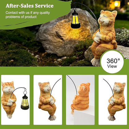 Teaeeno Cat Outdoor Statues for Garden Outside Decor with Solar Lantern Clearance for Yard Art Lawn Ornaments Porch Patio Balcony Home House for Grandma Mom Women