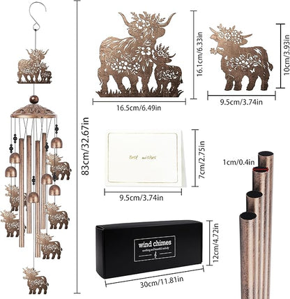 Highland Cow Wind Chime for Outside: Highland Cow Gifts for Women Men, Metal Wind Chime Yard Art, Soothing Home Garden Patio Outdoor Indoor Decor