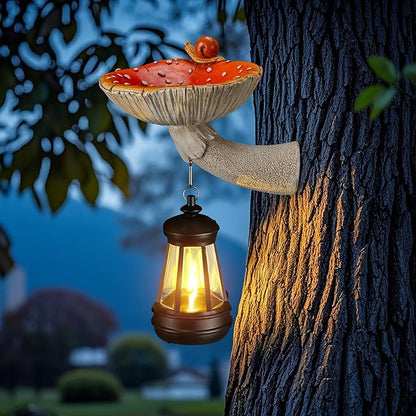 Etlemonde Solar Mushroom Garden Statue, Cute Hand-Painted Resin Decoration with Snail & Lantern, Waterproof Outdoor Ornament, Perfect Fairy Garden Decor & Unique Gift(Red)