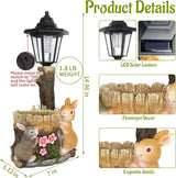 Solar Bunny Garden Stalue Outdoor, Rabbits Figurine Flowerpot Decolwith Solar Lantem for Yard Art Lawn Ornaments Porch Patio Balcony - Gardening Gifts for Women Mom