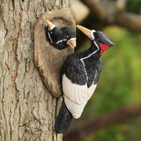 Mom and Baby Woodpecker Garden Statue Outdoor Tree Hugger Decor, Resin Hanging Bird Figurines Tree Peeker Yard Art Sculpture for Patio Lawn Porch Wall Ornaments