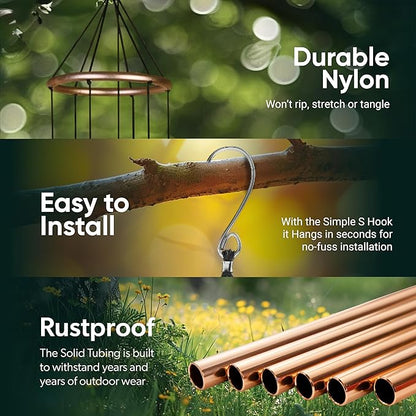 Nature’s Melody Aureole Tunes Wind Chimes – Outdoor Windchime with 6 Tubes, 100% Rustproof Aluminum, Powder Finish & S Hook Hanger for Sympathy, Memorial Gift or Zen Garden (Bronze, 42")