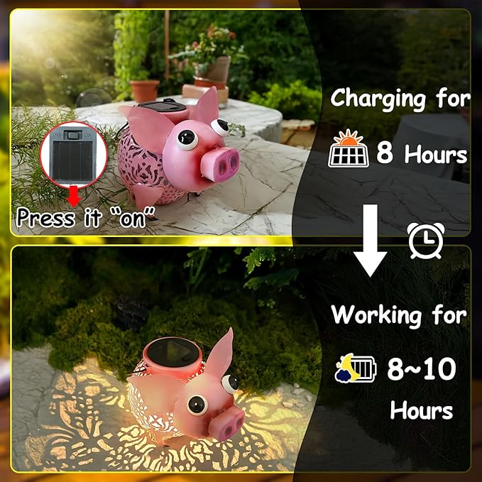 Teaeeno Solar Pig Lantern Lights,Outdoor Garden Pig Statue for Yard,Metal Animal Decor Outdoor,Garden Yard Lawn Backyard Ornament Decor,Home, Lawn, Patio, Resin Animal Ornament, Women/Gardening Gifts