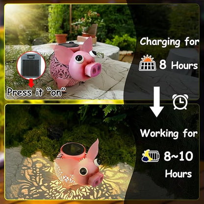 Teaeeno Solar Pig Lantern Lights,Outdoor Garden Pig Statue for Yard,Metal Animal Decor Outdoor,Garden Yard Lawn Backyard Ornament Decor,Home, Lawn, Patio, Resin Animal Ornament, Women/Gardening Gifts