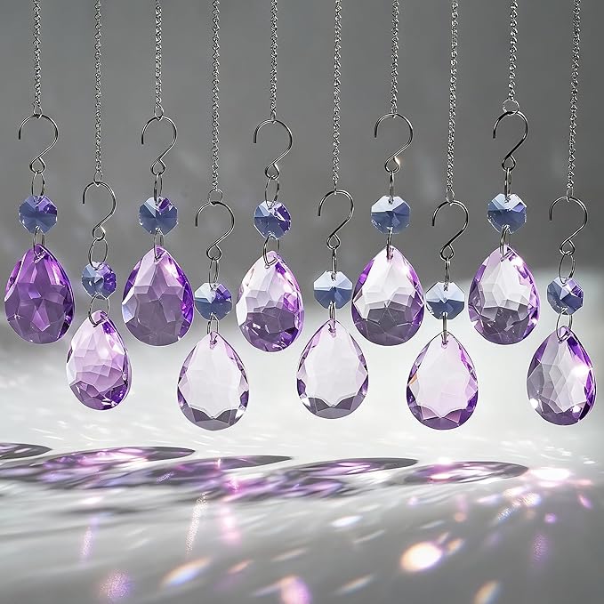 H&D HYALINE & DORA 3Inch Crystal Suncatcher Bauhinia Prisms Pendants 10Pcs Chandelier Crystals Replacement Hanging Sun Catcher Beads for DIY Arts Crafts Decor (Purple)