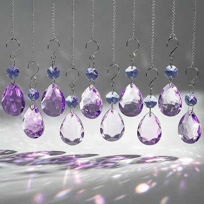 H&D HYALINE & DORA 3Inch Crystal Suncatcher Bauhinia Prisms Pendants 10Pcs Chandelier Crystals Replacement Hanging Sun Catcher Beads for DIY Arts Crafts Decor (Purple)