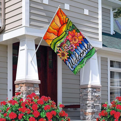 Home Decorative Welcome Spring Summer House Flag, Sunshine Watercolor Flowers Garden Yard Abstract Floral Outside Decorations, Sunrise Fall Farmhouse Outdoor Large Decor Double Sided 28 x 40
