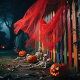 RunNico 400'' x 85'' Halloween Blood Red Scary Gauze, Bloody Haunted House Creepy Cloth, Spooky Fabric Hanging Decoration for Horror Themed Nightmare Party Wall Yard Doorway Porch Decor