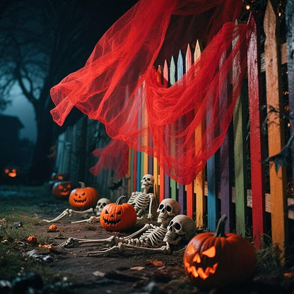 RunNico 400'' x 85'' Halloween Blood Red Scary Gauze, Bloody Haunted House Creepy Cloth, Spooky Fabric Hanging Decoration for Horror Themed Nightmare Party Wall Yard Doorway Porch Decor