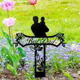 Rustic Metal Cross Memorial Stake, Mom Dad Grave Site Decorations Artificial Flowers for Cemetery, Ideal for Yard, Garden, Lawn & Tombstone, Cemetery Decorations for Grave (Dad)