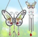 Mom Butterfly Wind Chime with Pressed Flowers - Floral Hanging Wind Chimes for Mom - Mother's Day, Birthday for Mother - Decorative Garden or Window Gift - 20 Inch Long