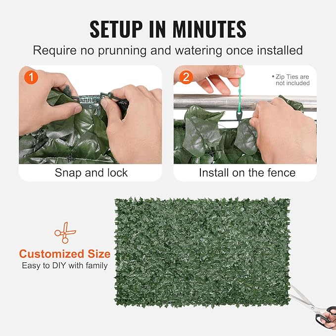 VEVOR Artificial Ivy Privacy Fence Screen, 59 x 98 in Faux Ivy Vine Leaf Hedges Fence, Greenery Privacy Fence with Mesh Cloth Backing, Green Wall Decoration for Outdoor Garden, Yard, Balcony