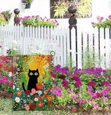 Spring Summer Garden Flag 12x18 Inch Double Sided Outside Black Cat Colorful Floral Flowers Seasonal Holiday Yard Porch Outdoor Decoration
