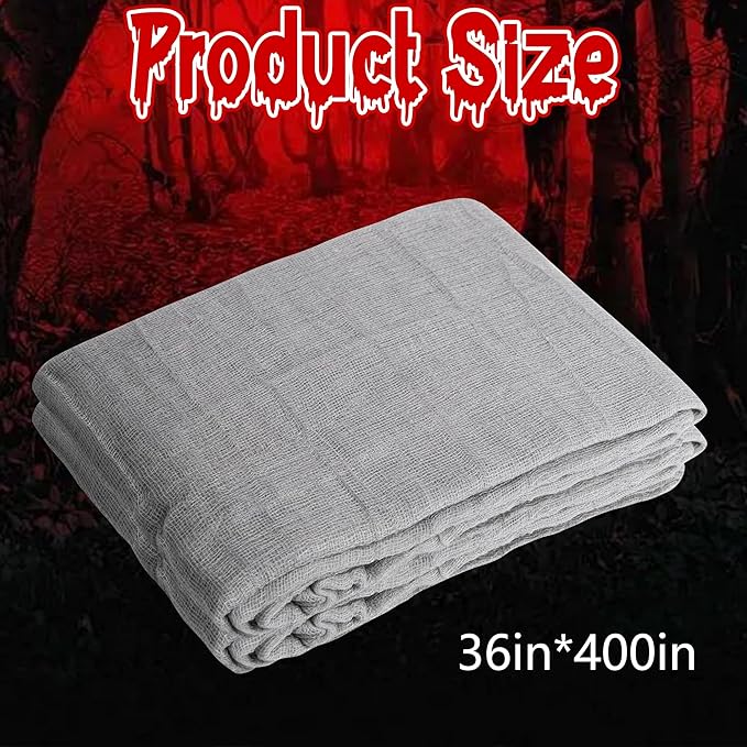 RunNico 400x36 Inch Large Size Gray Halloween Creepy Gauze Cloth Decoration,Spooky Fabric Cloth,Halloween Haunted Cheesecloth for Drapes,Stairway Decor,Outdoors Doorways Decorations