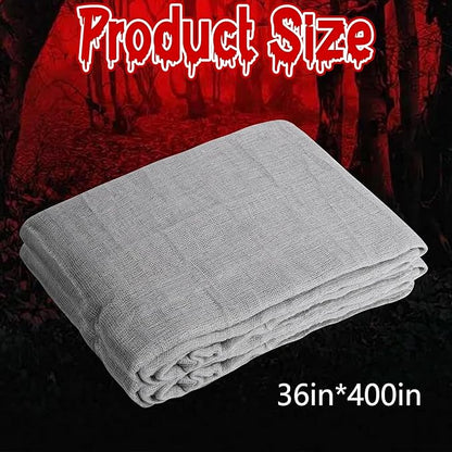 RunNico 400x36 Inch Large Size Gray Halloween Creepy Gauze Cloth Decoration,Spooky Fabric Cloth,Halloween Haunted Cheesecloth for Drapes,Stairway Decor,Outdoors Doorways Decorations