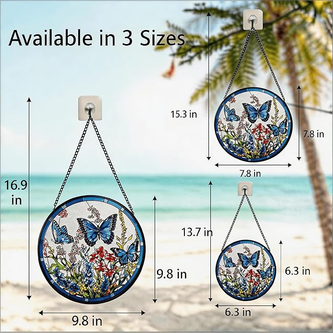 Stained Glass Sun Catcher,ButterflysStained Glass Window Hanging Garden Decor,Sun Catchers Indoor Window,Whimsical Decoration for Home Backyard Patio Lawn Porch with 6.3 INCH