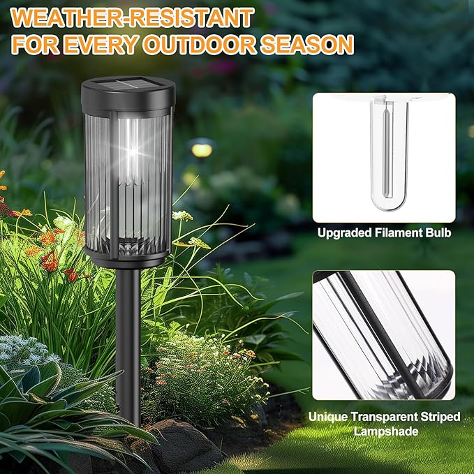 EXCMARK 12 Pack Outdoor Solar Lights Waterproof for Yard Garden Walkway Pathway Lawn Decorative Contemporary Landscape Lighting. (Cool White Light, 12)