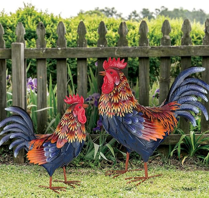 Regal Art & Gift Handcrafted Metal Rooster Statue, Weather-Resistant Farmhouse Yard Art, Indoor/Outdoor Garden Sculpture, Detailed Feather Design, Decorative Bird for Home & Garden, Arroyo, 16" Height