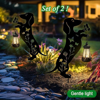Solar Lights Outdoor Pathway,2 Pack Metal Dachshund Yard Decor with Solar Lantern Garden Stakes,Outside Decorations for Yard,Lawn,Patio,Perfect Dog Gifts for Women