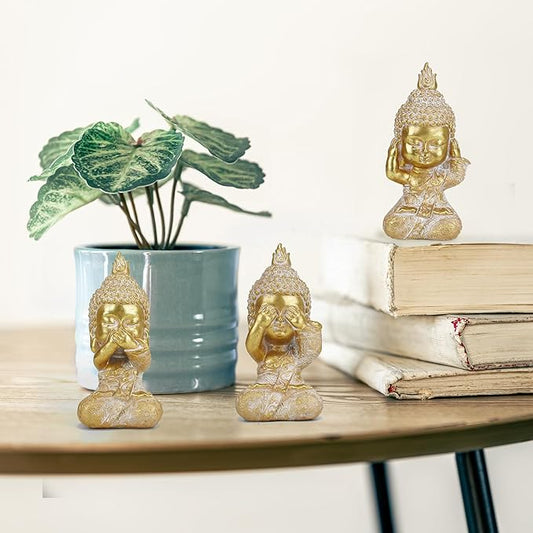Owl Statue Garden Decor, Resin Waterproof Halloween Indoor Outdoor Lawn Yard Patio Office Living Room Decoration Gifts for Mom Women (8.3 Inch) (Golden 3 Buddha)