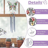 Butterflies Wind Chimes Glass Metal Real Flower and Multicolor 4 Tube Aluminum Windchime with S Hooks,Elegant Chime Outdoor, Garden,Balcony and Home Decoration with Wind Catcher Grandparent Day Gifts