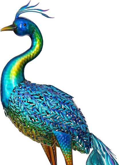 Evergreen Garden 33" Outdoor Solar Peacock Statue | Metal Peacock Decor LED Solar Lights | Garden Stake Lights | Patio Yard Garden Lawn Party Wedding Decoration
