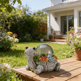 Solar Turtle Garden Statue Lights for Outdoor Decor with Cracked Glass LED Figurine Lighting Resin Succulent Tortoise Decorations Patio Lawn Yard Housewarming Mom Gifts (Grey, Large)