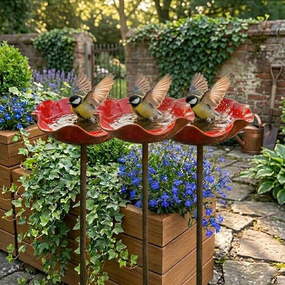 IBHOO Metal Flower Garden Stakes Bird Bath, Handmade Metal Flower Garden Stake, Outdoor Flower Shaped Bee Bath Water Bowl, for Garden Lawn Yard Decor