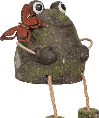 Alpine Corporation MCC836 Indoor/Outdoor Frog with Butterfly Garden Statue, Playful Frog Statue for Yard, 20" H, Green