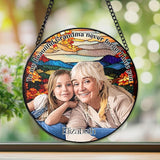 NAZENTI Personalized Stained Glass Window Hanging Gifts for Grandma, Custom Photo Family Window Hanging Ornament, Grandma and Grandkids Portrait Faux Stained Glass, Gifts for Mothers Day, Birthday