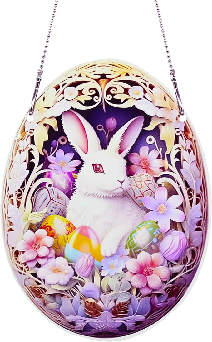 Easter Bunny Eggs Ornaments Colorful Window Hanging Decorations Home Wall Decor for Bedroom Patio Indoor Outdoor